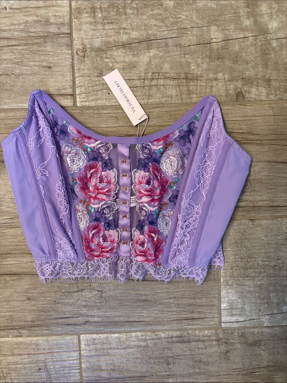 Victoria's Secret Lavender Floral Embroidered Lace Bustier Camisole- NWT